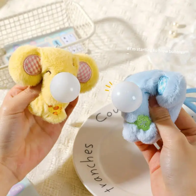 لطيف فقاعة البصق أفخم الحيوان المفاتيح Kawaii الكرتون دمية على شكل حيوان قلادة ظهره اكسسوارات الديكور اللعب الهدايا
