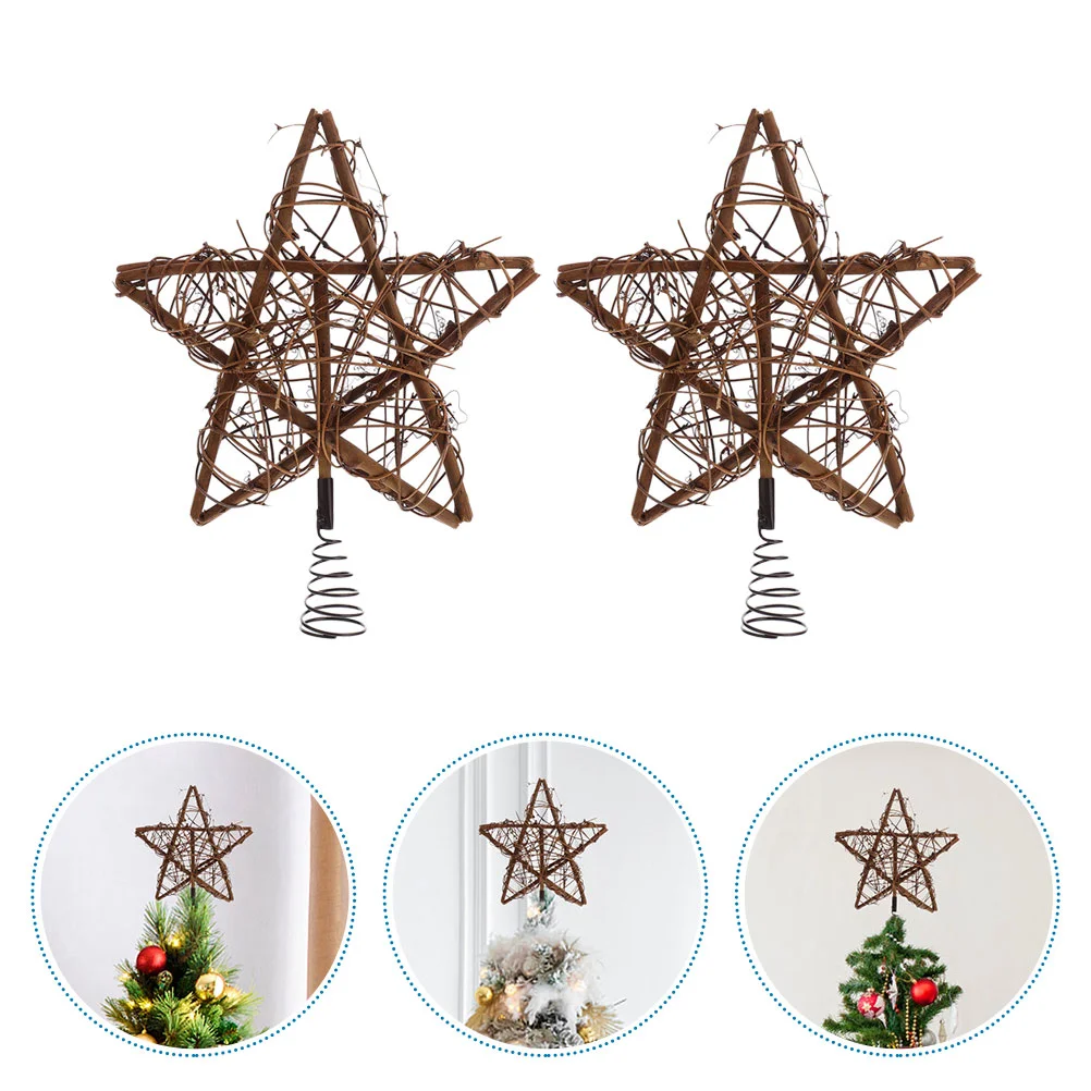 2 Pcs Christmas Tree Top Decoration Prop Five-pointed Star Treetop Pentagram Wooden Xmas