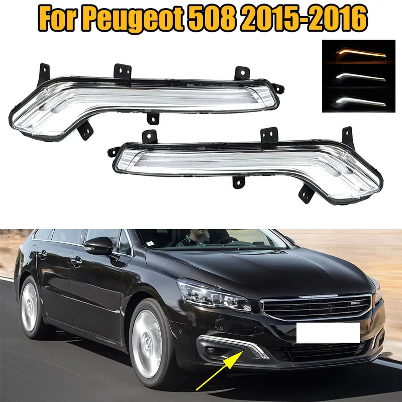 Luzes diurnas LED, montagem de sinalização de mudança, luz de nevoeiro, ferramentas para carros, Peugeot 508, 2015-2016