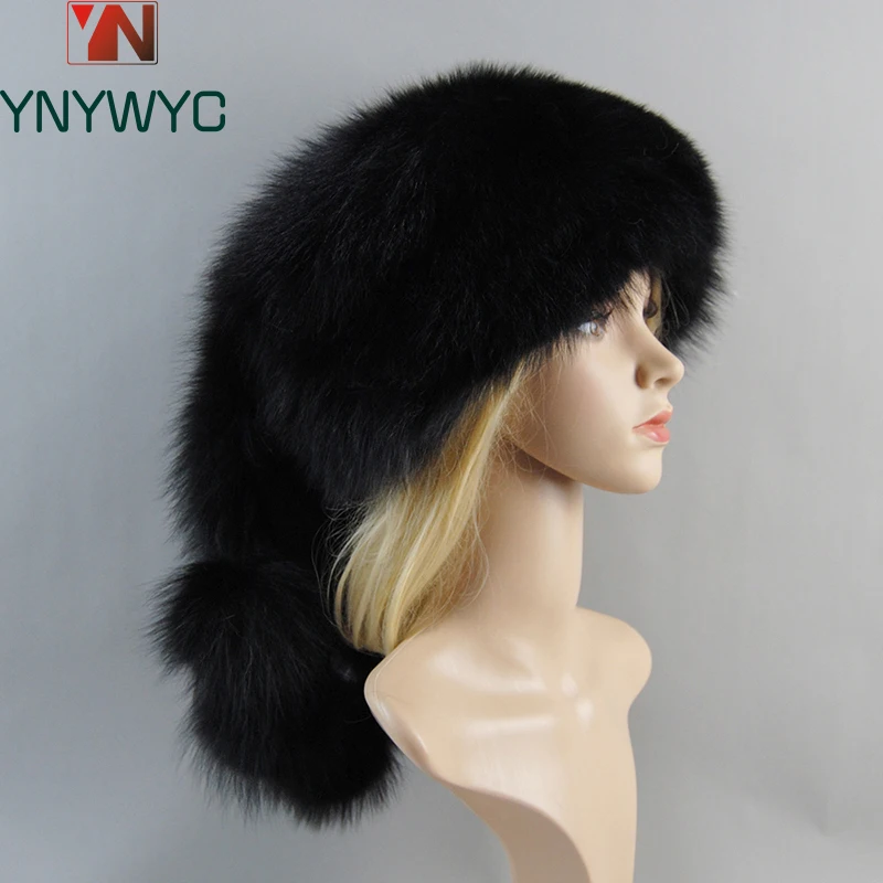 Winter Warm Luxury Lady Natural Fox Fur Bomber Hat Women Russian Raccoon Royal Fur Caps Fox fur Hat Dome Mongolian Hat Fur Hat