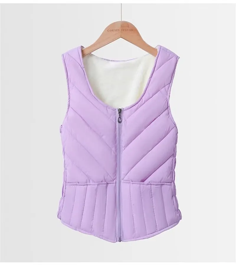 

Autumn Winter Women Vest Fleece Cotton Padded Jacket Female Slim Windproof Warm Sleeveless Waistcoat Underlay Female Vest Jacket