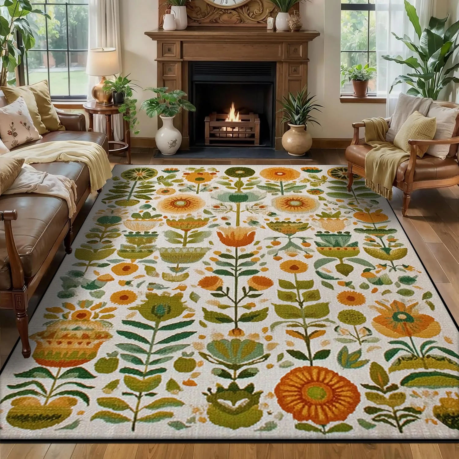 European Style Retro Flower Pattern Large Living Room Carpet Soft Plush Decoration Home Sofa Rug Washable Non-slip Lounge Mat
