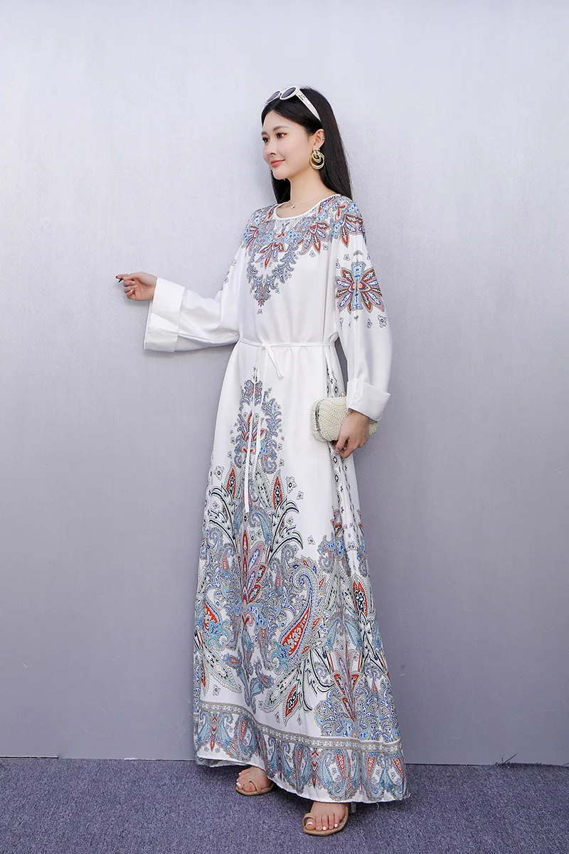 2025 Primavera Verano nuevo elegante estampado suelto vestidos largos mujeres manga larga elegante vestido femenino al por mayor J1033
