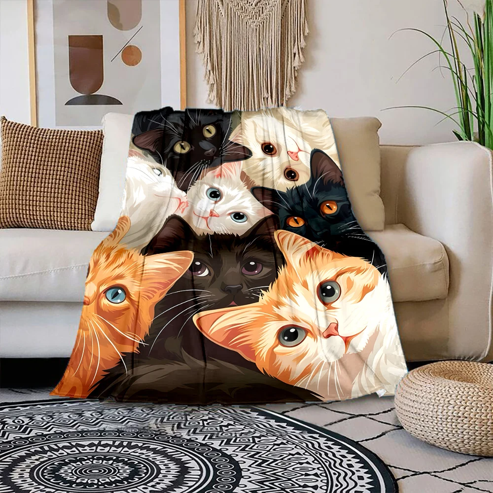 Multiple sizes Several cat heads together Print Blanket Warm Soft Suitable for All Seasons for Home Sofa Travel Camping Picnics