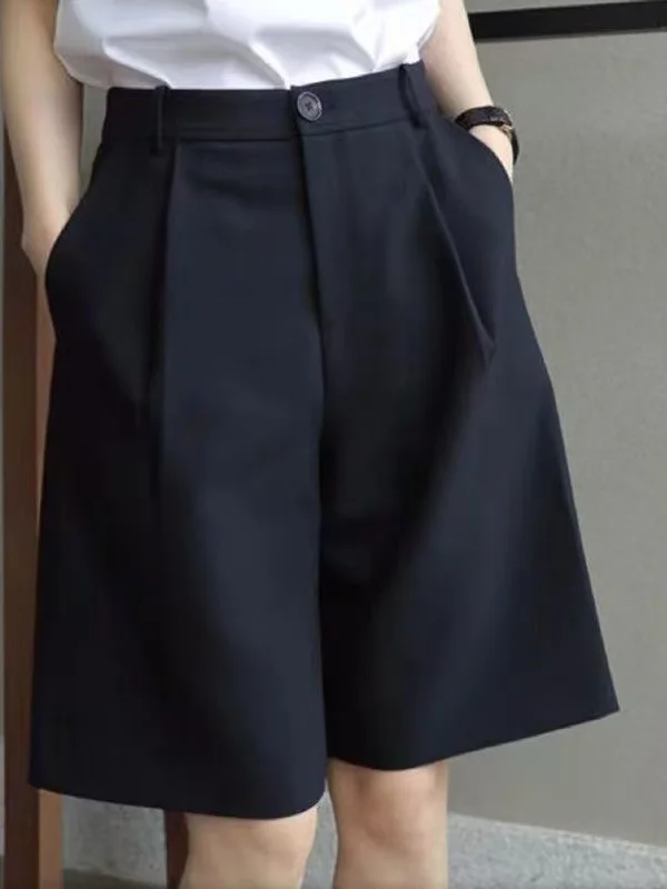 

High Waist Straight Leg Suit orts Women Summer Commute plus Size Slimming Wide Leg Five-Quarter Length Thin Fabric Pants