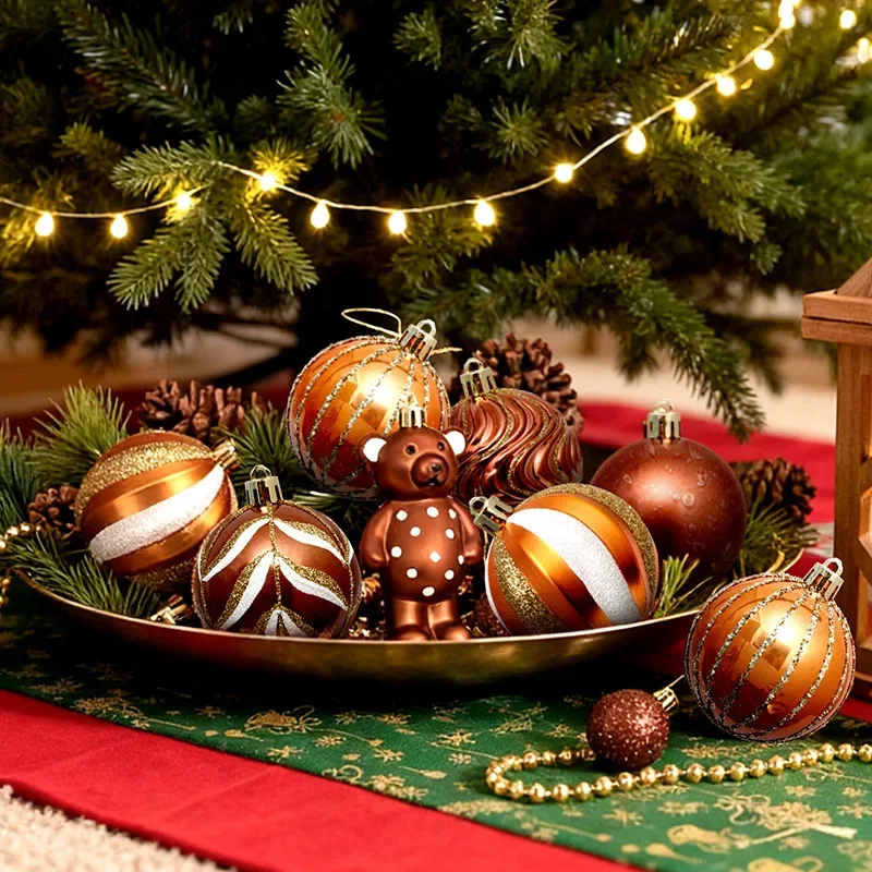 Tree Ornaments Gold Bronze Shatterproof Hanging Ball Pendant New Year Xmas Decoration 46PCS Christmas Balls Gift Box Christmas