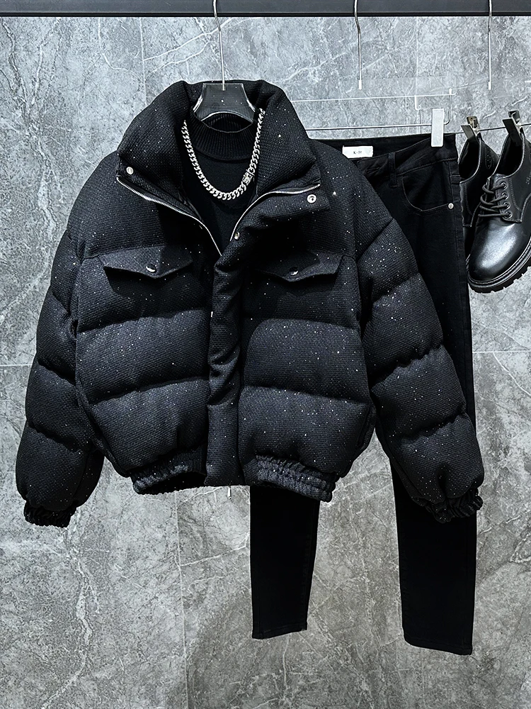 

Зимняя новинка: модная мужская куртка-пуховик с воротником-стойкой, украшенная пайетками, из хлопка, в повседневном стиле