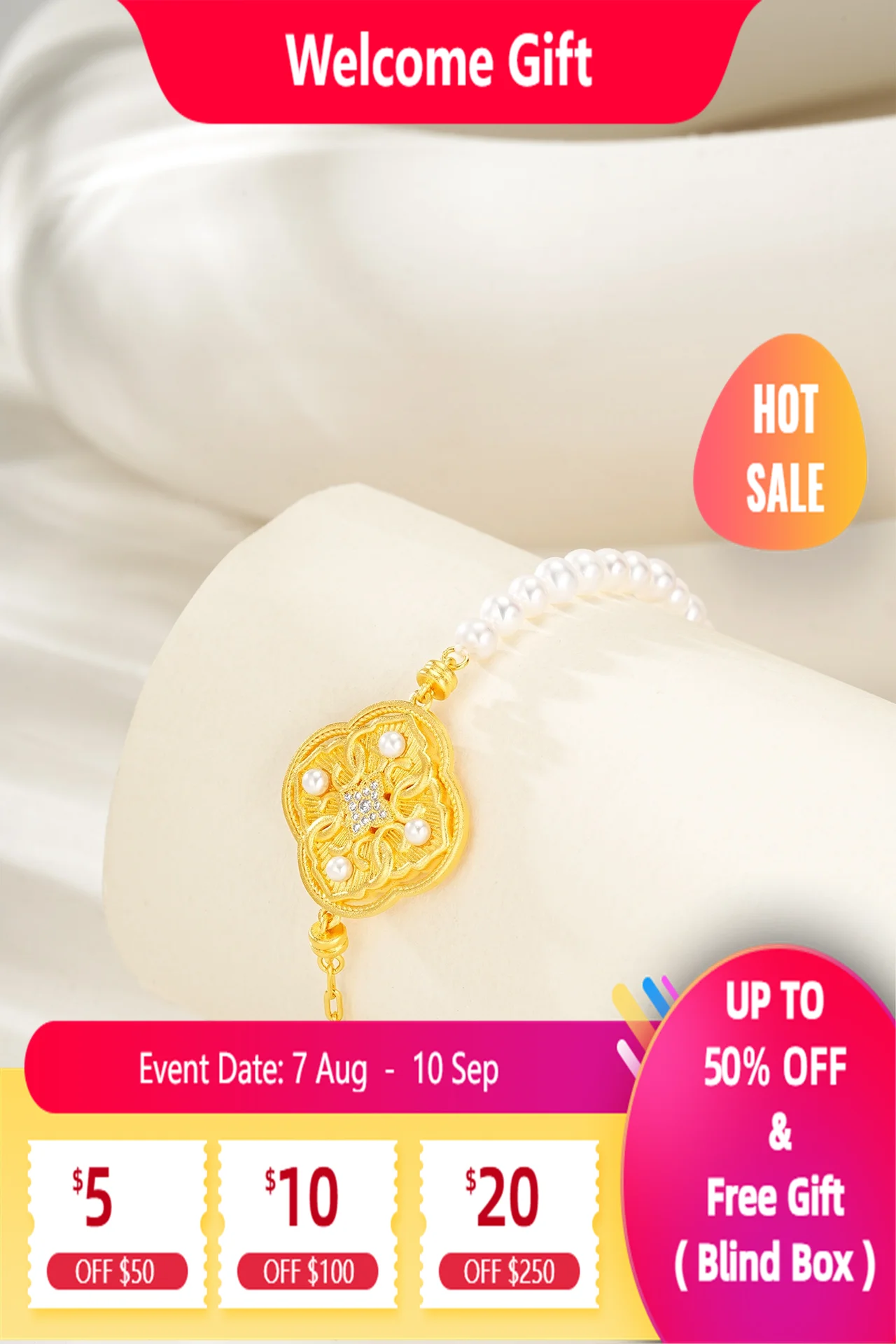 

Lium Gems Pearl Luck Bracelet for Women 24K Gold Vermeil 925 Sterling Silver Zirconia Adjustable Chain Bracelets Trendy Jewelry
