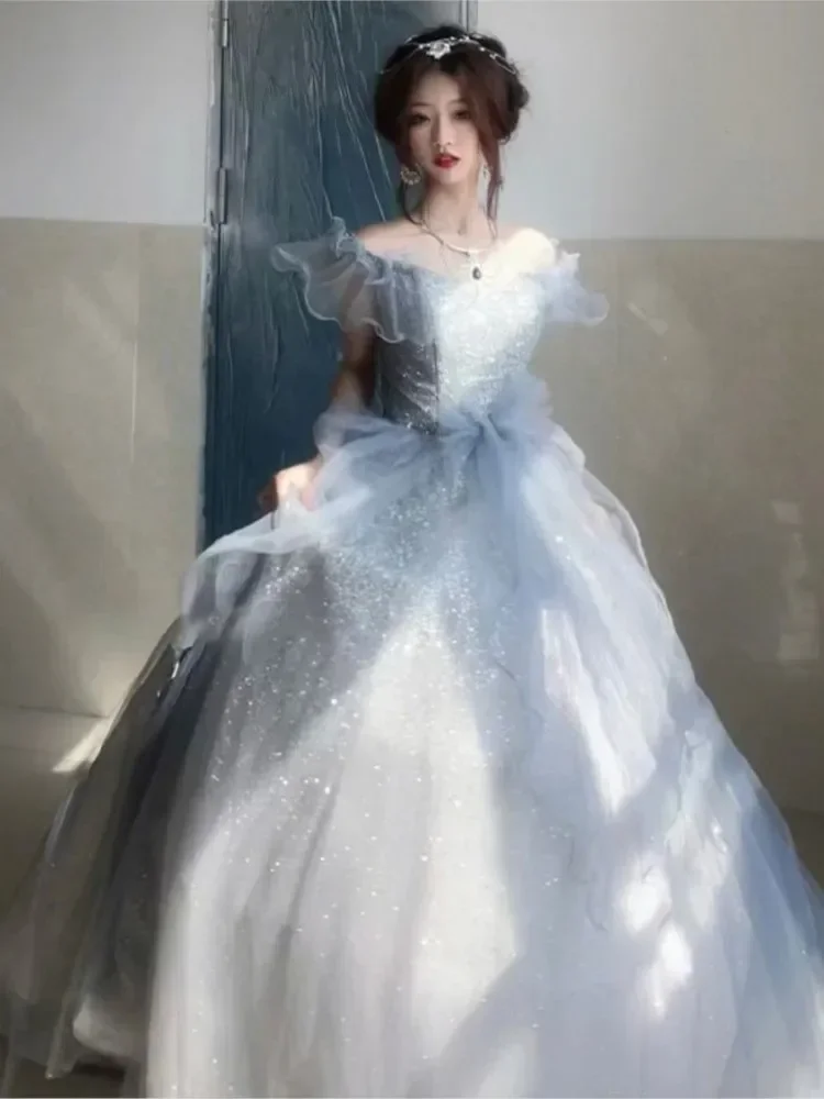 Vestidos de baile em camadas, Vestidos Quinceanera, Vestido de noite comprido, Vestidos de festa, Azul claro, Princesas francesas, Novo, 2023