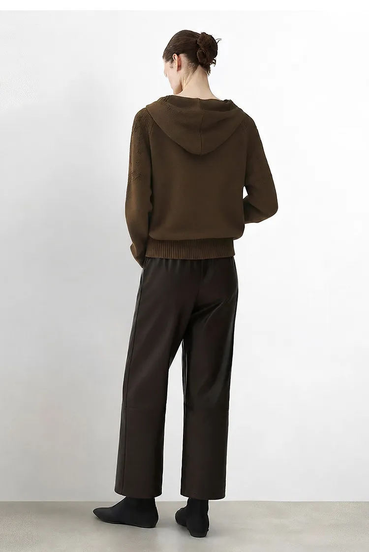 Amii Women Wide Leg Pants Mid Rise Elastic Waist Ankle Length Solid 2026 Autumn Commute Loose Casual Woman PU Trousers 12643003