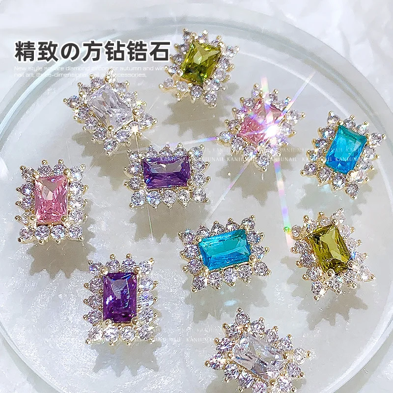 Wotobuy Enhancements Color Zirconium Jewelry Wholesale 2023 New Rectangular Color Diamond Crystal Gem Diamond Nail Decoration