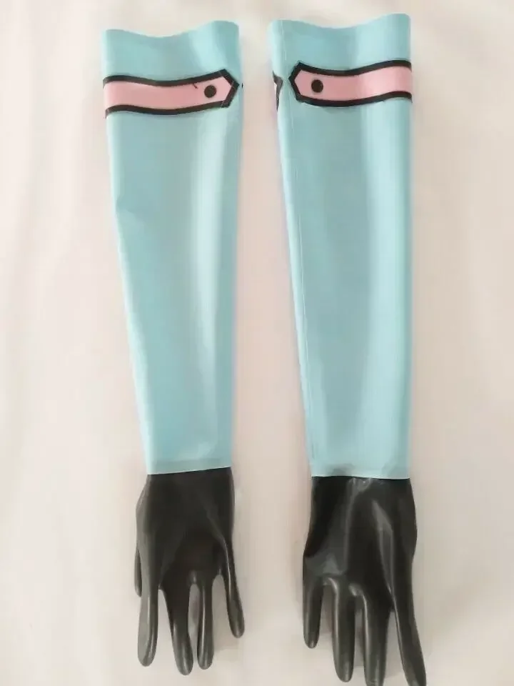 Новые латексные перчатки, 100% резина, сексуальные пальцы, длинные локоть, голубые, S-XXL