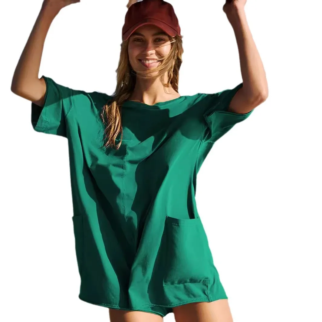 Casual V Neck Romper Loose Fit Fresh and Sweet with Printed Capri Pants Regular Sleeve Summer Women Jumpsuits and Rompers