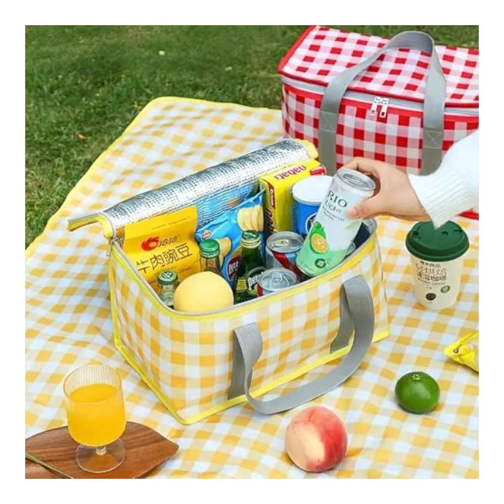 

Inted Bag Reuable Cooler Bag With Zipper Top Foldable Baket For Food A Pable Baket For Outdoor Camping Party Beach Trip B