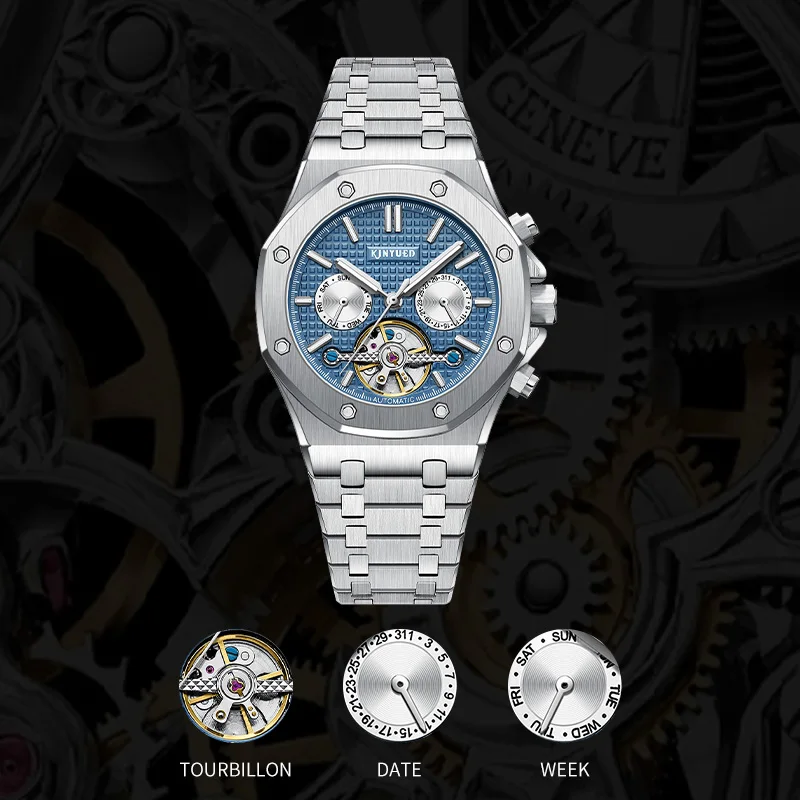 Kinyued-Montre mécanique automatique pour homme, montres-bracelets classiques avec bracelet en acier inoxydable, montres d\'affaires étanches pour