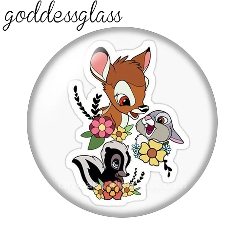 Disney Love Cartoon Bambi Thumper Flower 12mm/18mm/20mm/25mm Round photo glass cabochon flat back Making findings for bracelets