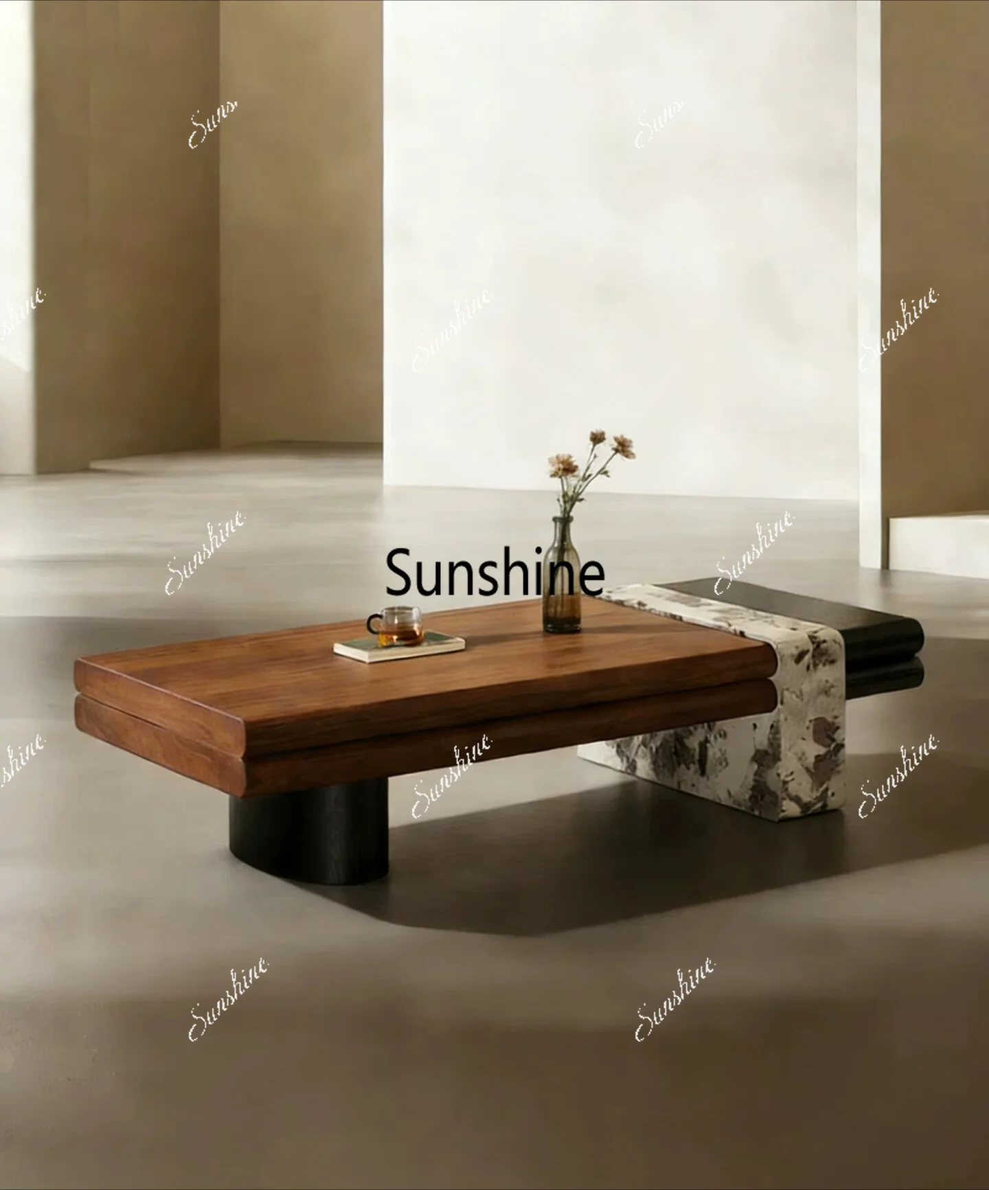 Small apartment living room household retro walnut solid wood coffee table