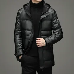 High Quality Genuine Leather Jacket down Detachable Hat Winter New Windproof Cold-Resistant Warm Leisure Men's Leather Jacket