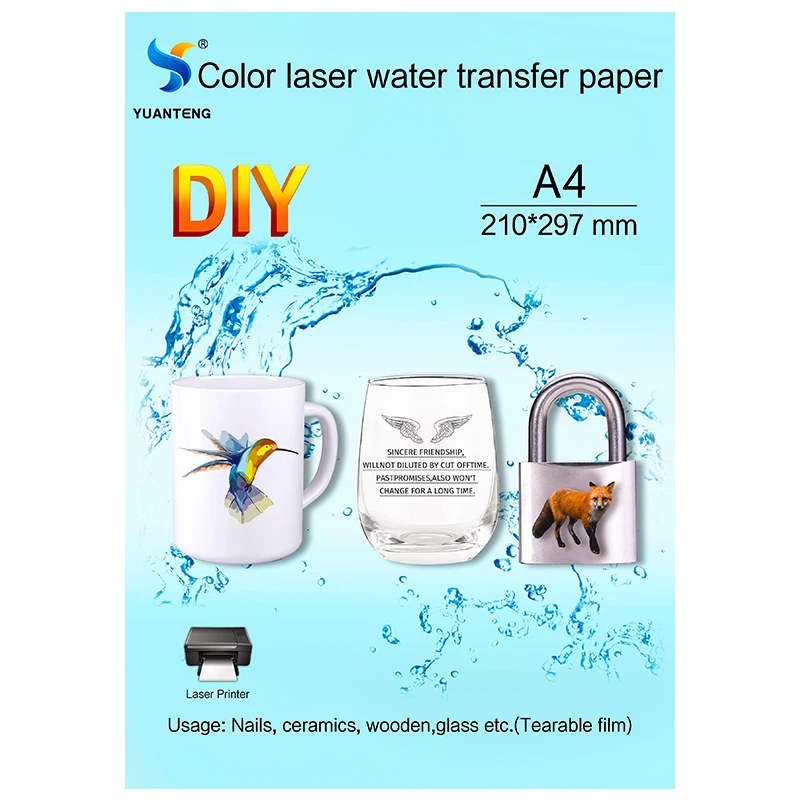 Filme livre waterslide decalque papel a laser claro sem borda esquerda slide de água decalque transferência folhas de impressão diy a4 para canecas cerâmicas