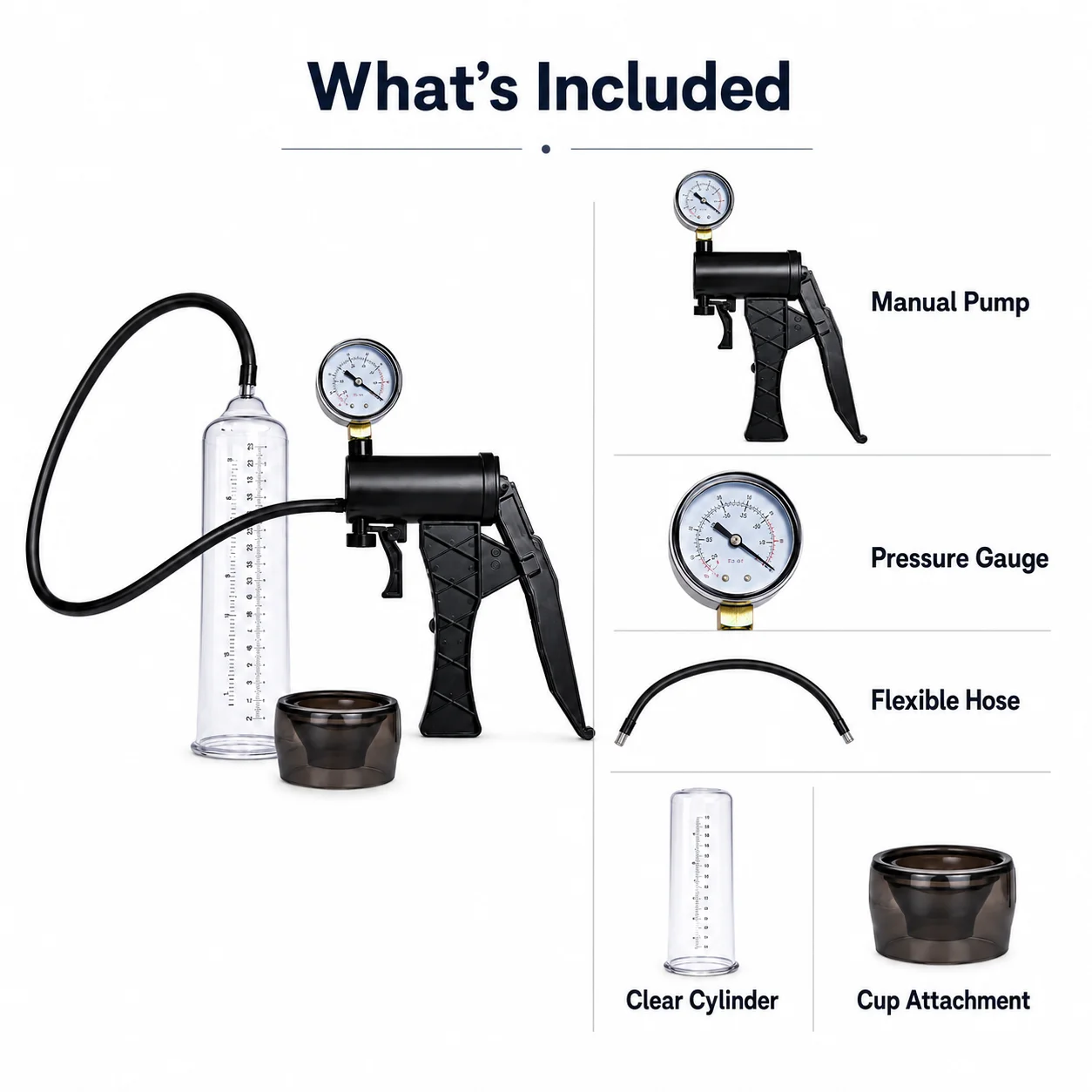 Men Manual Vacuum Pump Trainer Kit with Clear Measuring Cylinder, Pressure Gauge, Air Hose and Extension Accessories Set