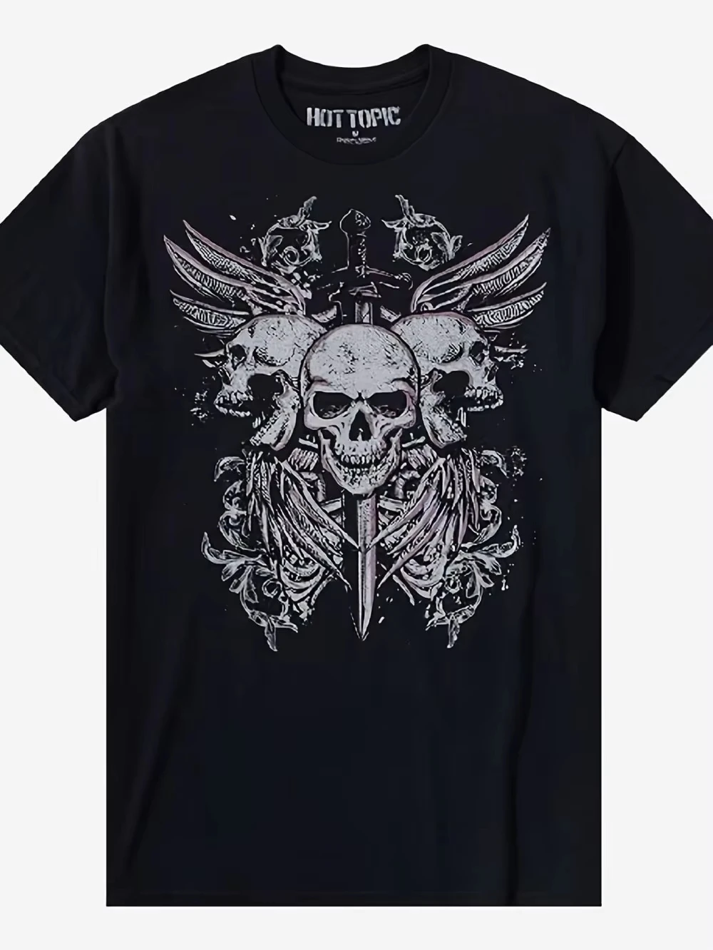Man Women Vintage Distressed Dark Style Skull Wing Cross Graphic Print T‑Shirt Crew Neck Short Sleeve Tee Hip Hop Gothic Y2k