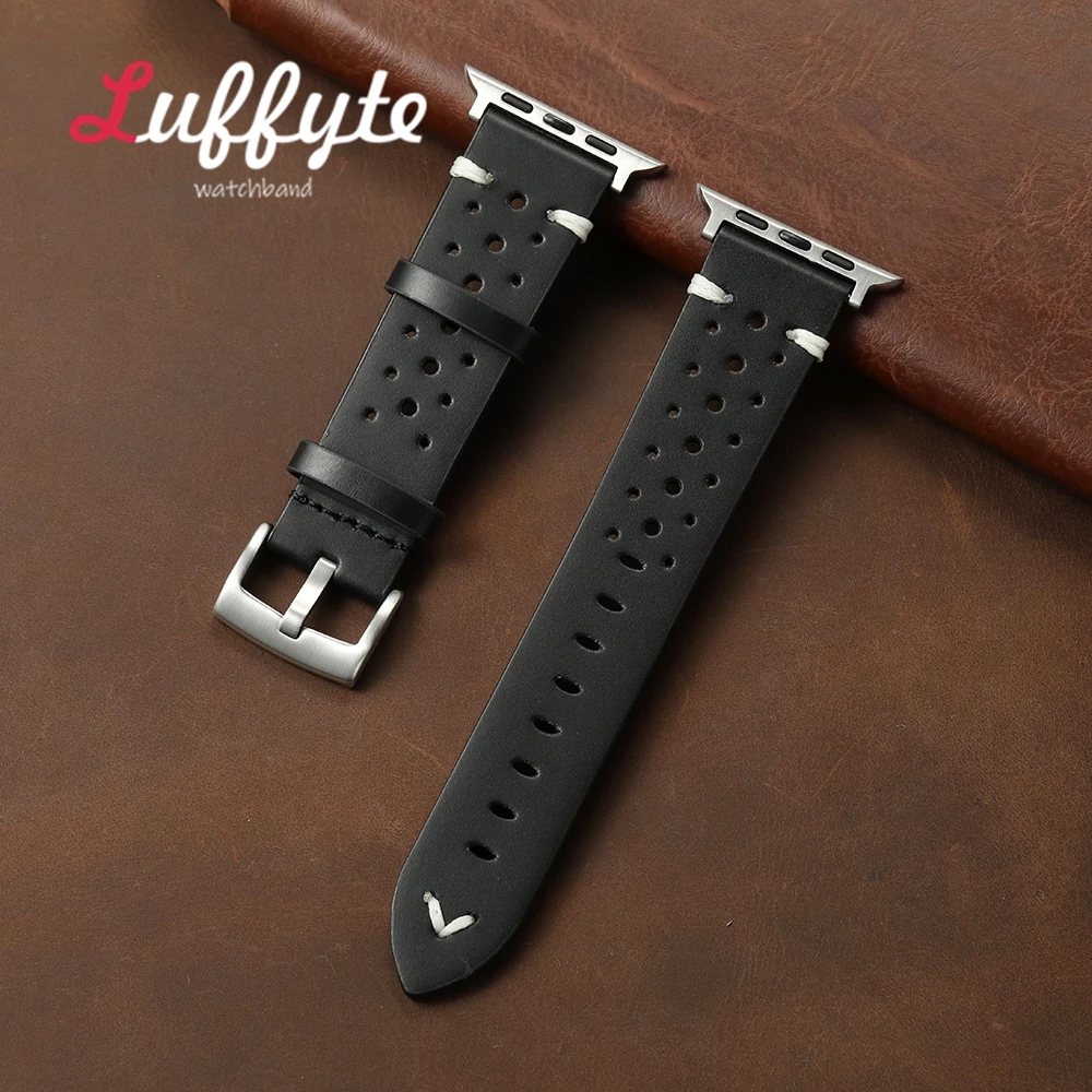 Ремешок из натуральной кожи для Apple Watch 1-10 Ultra SE 2, ремешок для часов из воловьей кожи с масляным воском для Iwatch 38/40/41/42/44/45/46/49 мм