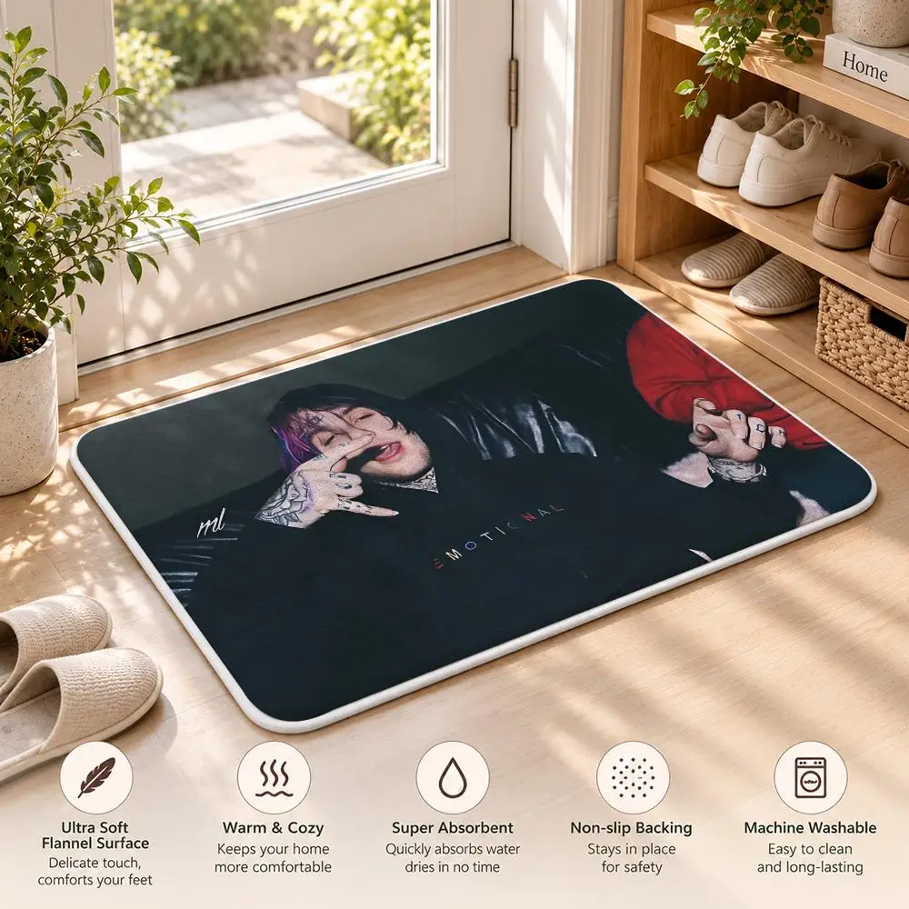 L-LilPeeps Rap Singer Music Floor Mat Flannel Rug Soft Non Slip Door Mat For Bathroom Bedroom Kitchen Living Room Home Decor