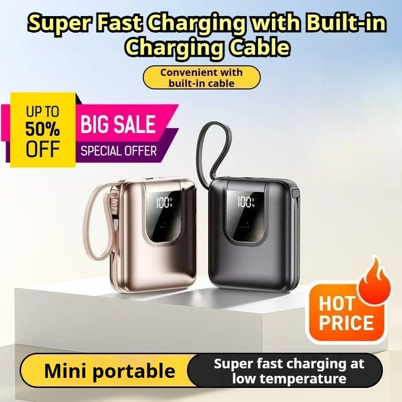 

22.5Wultra fast power bank compact and portable 20000mAhbuilt-in cable mobile power cord hanging rope for iPhone Xiaomi Huawei