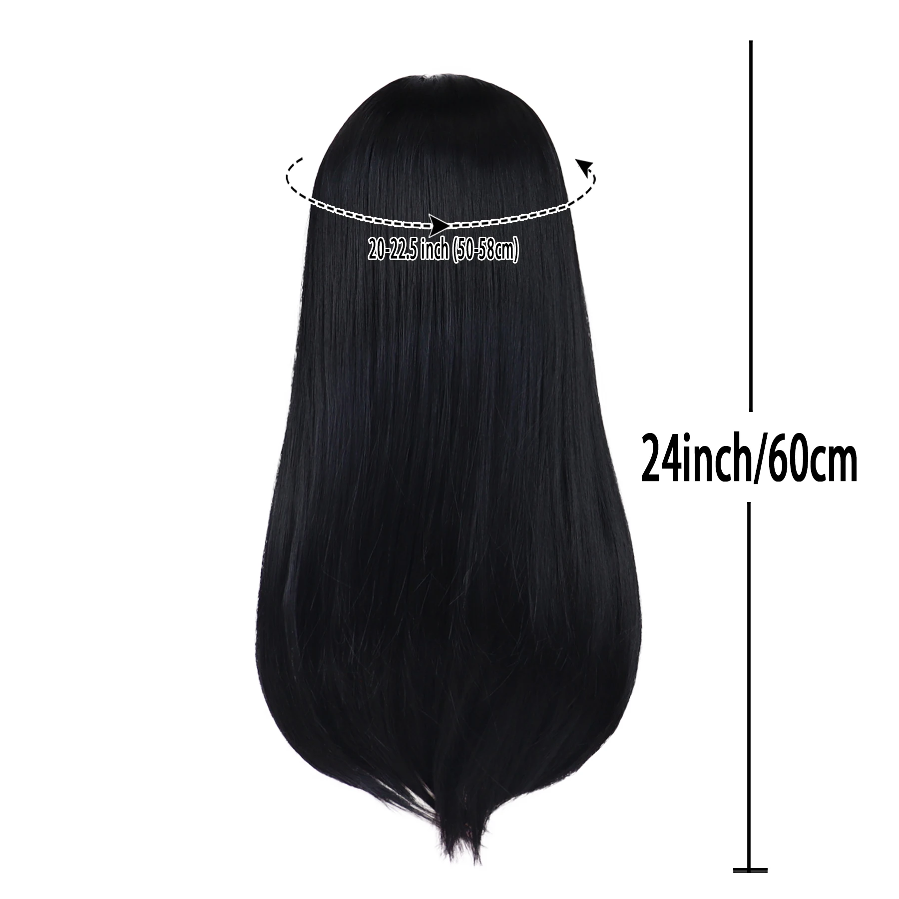 Peluca larga y recta negra para mujer, pelo Natural sintético resistente al calor con parte media para disfraz diario de Halloween, pelucas negras completas