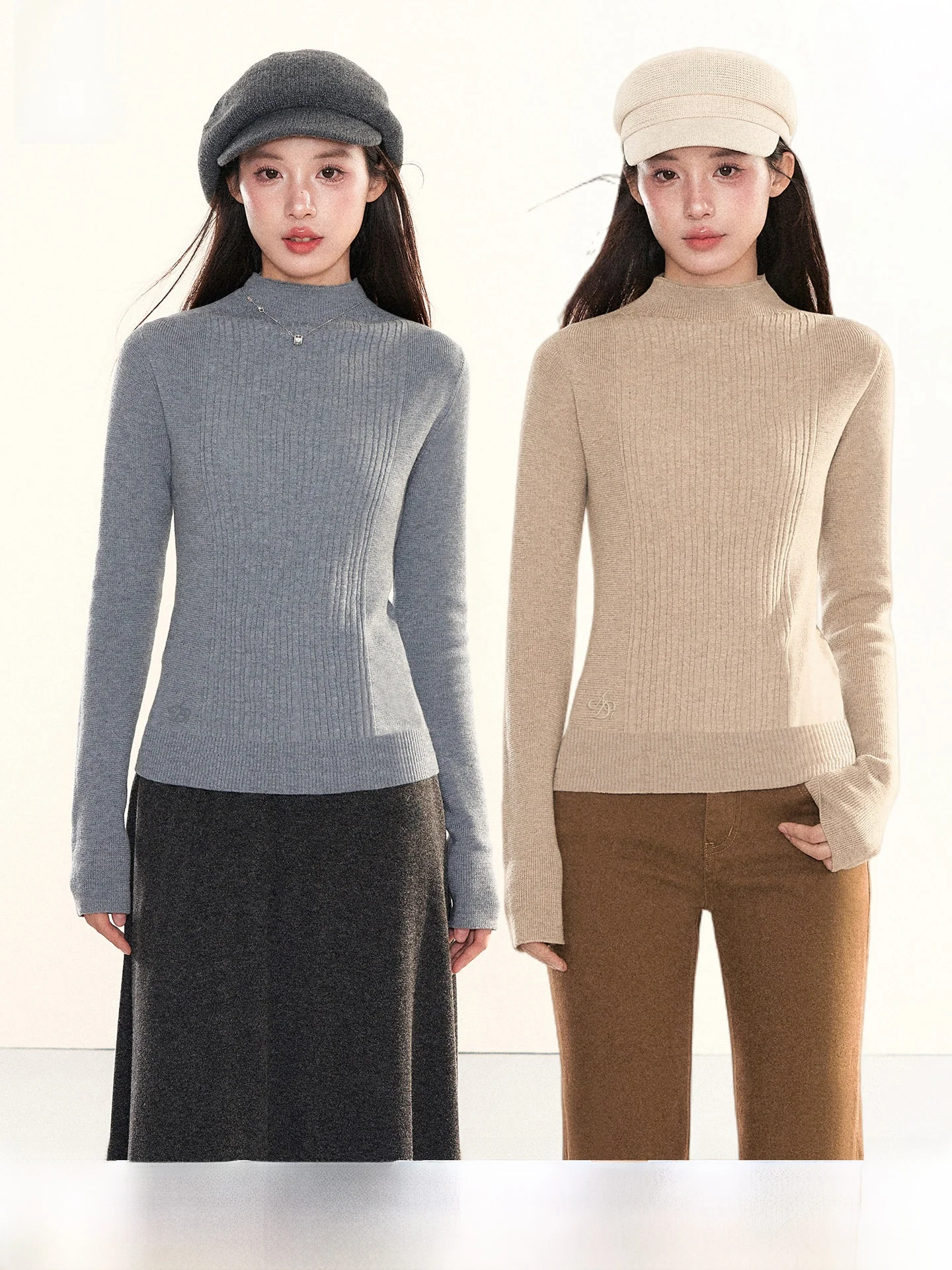 

Женский облегающий вязаный свитер с высоким воротником, утягивающий талию, модный базовый слой для повседневной носки ANDYET AD