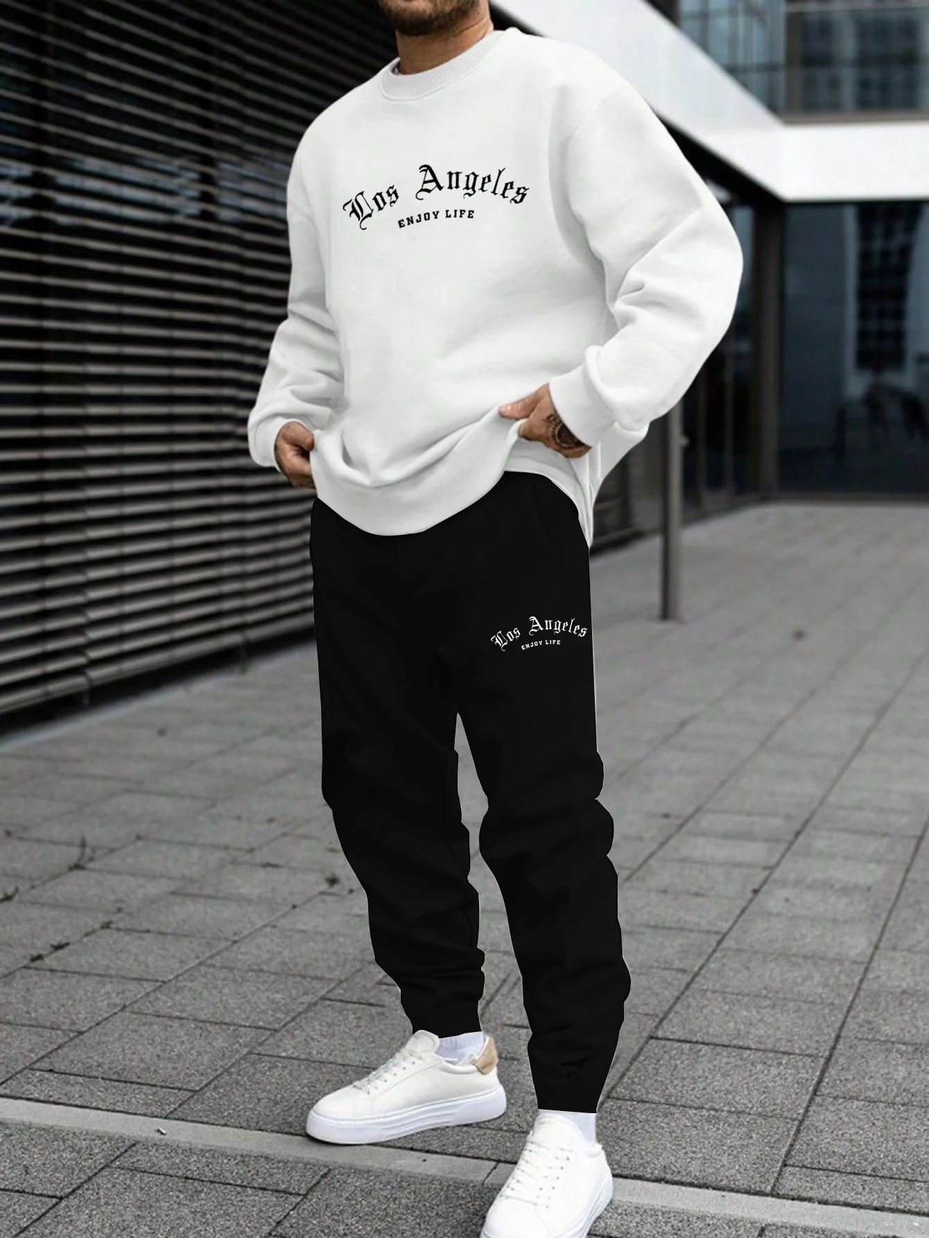 Autumn Trendy New Sweatshirt Men's Loose Casual Fit With Los Angeles Letter Printed Hundred Long Sleeve Sweatshirt Set