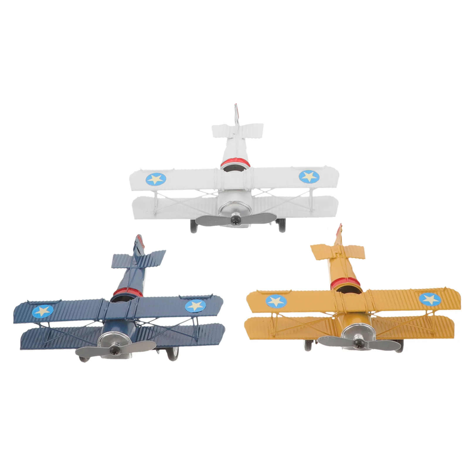 3 Pcs Cake Toppers Biplane Airplane Model Ornament Vintage Toys Retro Iron Crafts