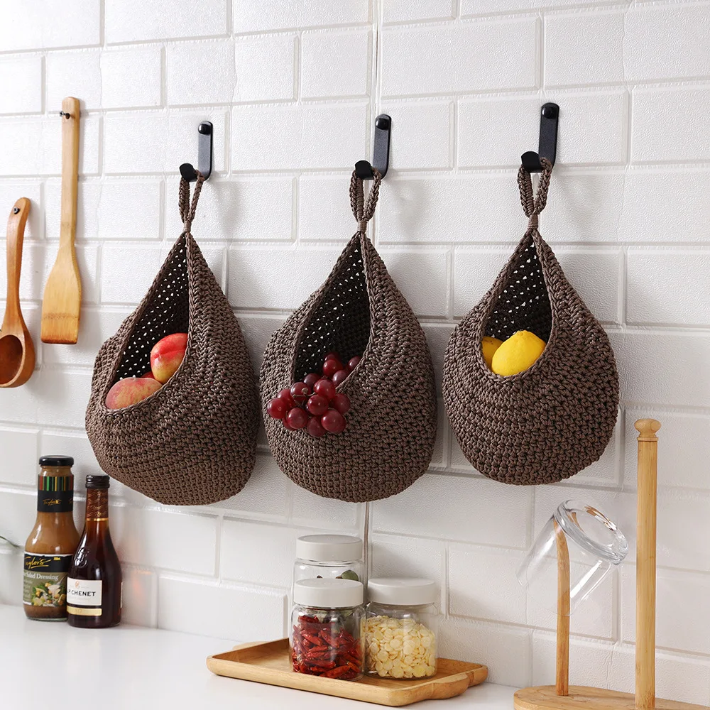 

Ice Thread Water Drop Net Vegetable Fruit Storage Basket Hand-woven Basket Wall Kitchen Hanging Net Pocket Home Decor Tool