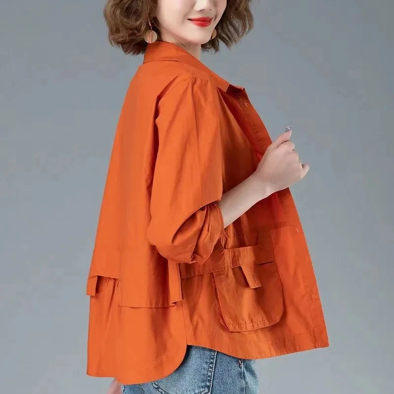 

Thin Short Women's 2024 Early Spring Autumn Mom Fashion Ladies Casual Cardigan Coat Small Shirt Windbreaker Jacket Overcoat