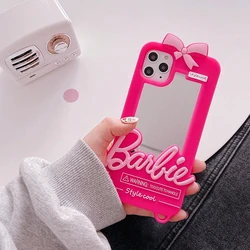 Kawaii Barbie Phone Case for 11 12 13 14 15 Pro Max Mini Xsmax Xr Xs X 6 7 8 Plus Anime Doll Pendant Fashion Cover with Mirror