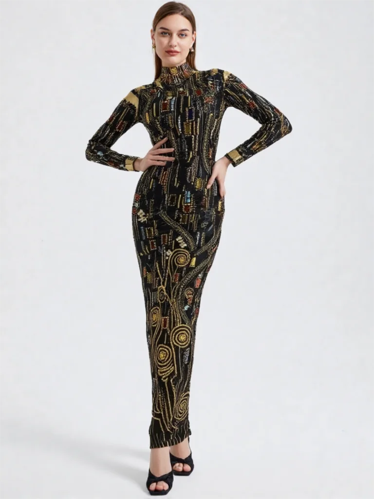 Shiny rhinestone sequin high-elastic slim-fit long dress for banquet, party, and performance