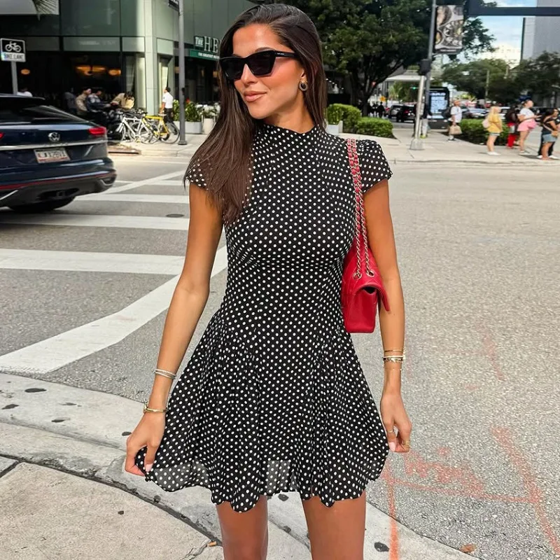 

Tuularose Fashion Polka Dot Mini Dress Summer Sexy Contrast Slim Printed Dress Elegant Y2K Vintage Women's Party Dress Clothes