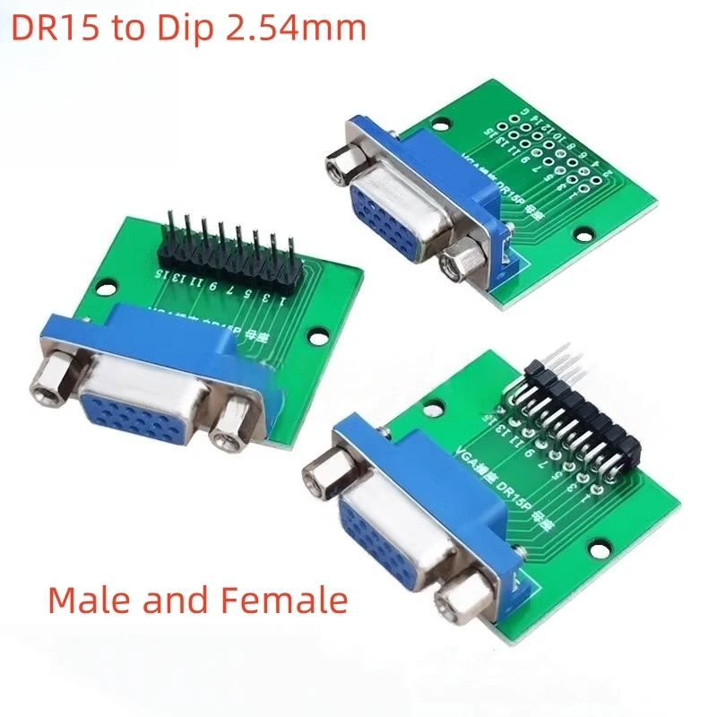 1/2/3/5pcs DB15 HDR15 DR15 to Dip 2.54mm interface Test Board Blue VGA Male Female Socket Connector Conversion Board