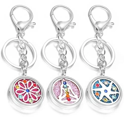 Seven Colorful Inlaid Zircon Yoga Key Pendant Aromatherapy Stainless Steel Essential Oil Diffuser Perfume Locket KeyChain Gift