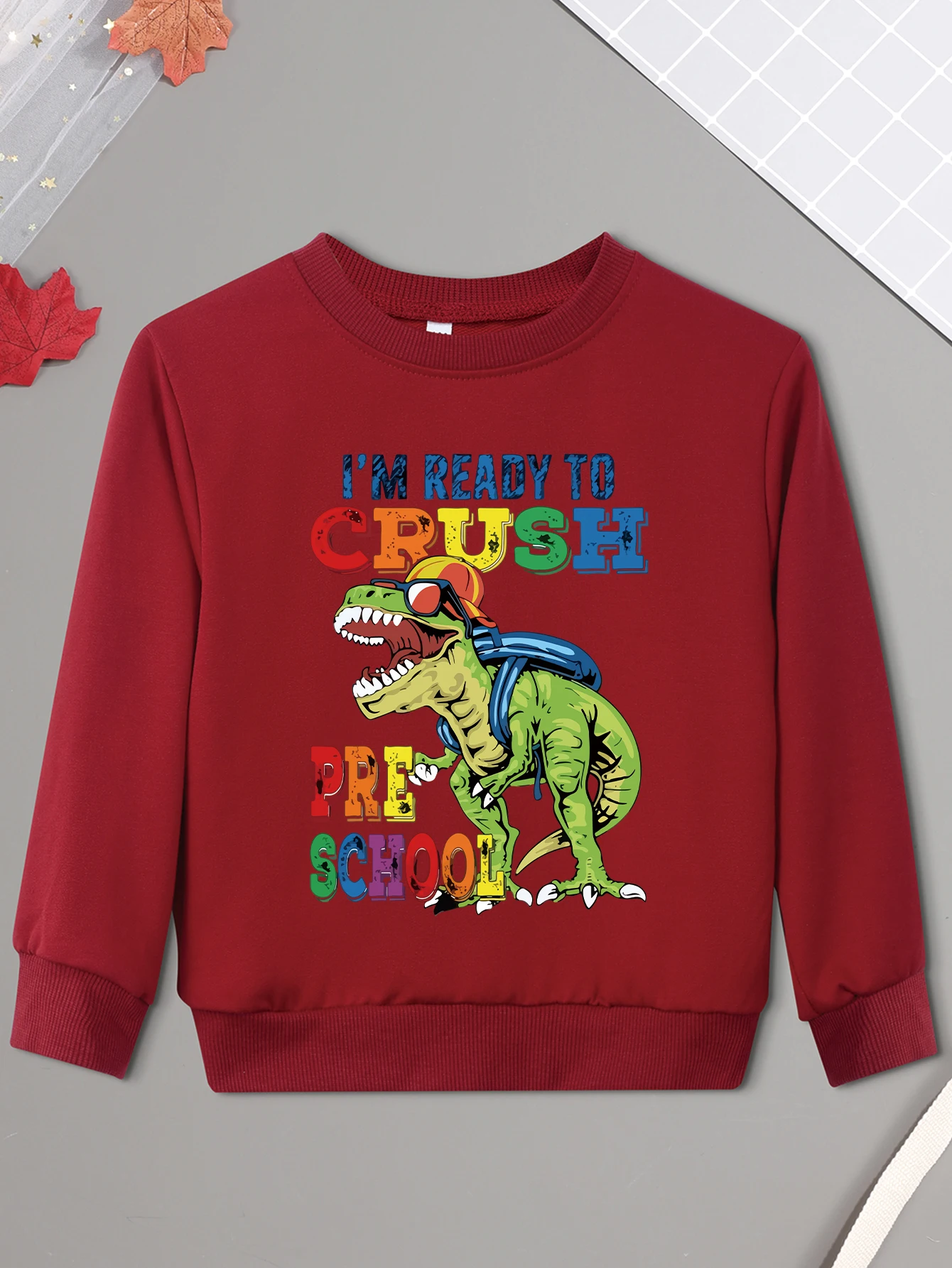 Kid Sweater Funny Dinosaur Carrying Backpack I'M READY TO CRUSH PRE SCHOOL Print Baby Boy Girl Sweatshirt