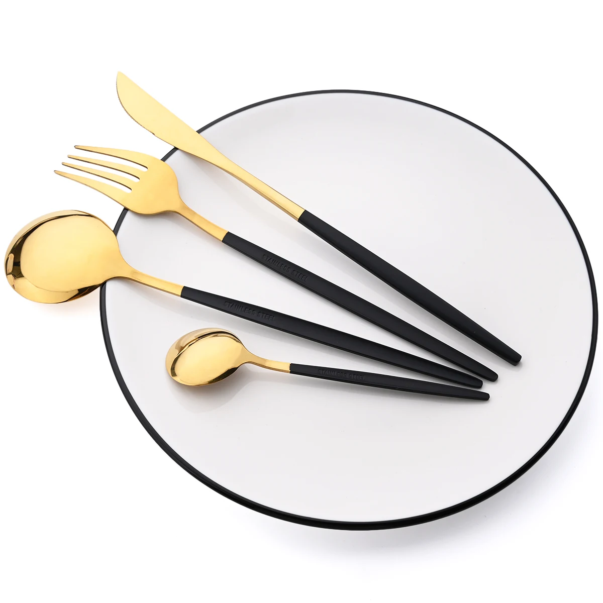 36Pcs Black Gold Cutlery Set Knives Dessert Fork Coffee Spoon Dinnerware Flatware Stainless Steel Silverware Party Tableware Set