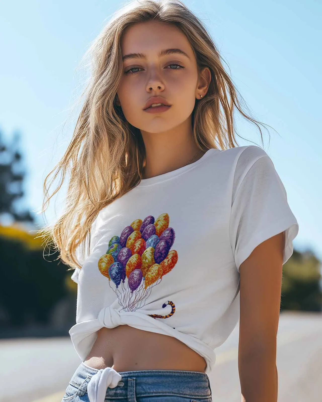 Line Style Balloon Tiger T-Shirt Lover Gift Sweatshirt Fitness T-shirt Short Sleeve O-neck Clothing Tops