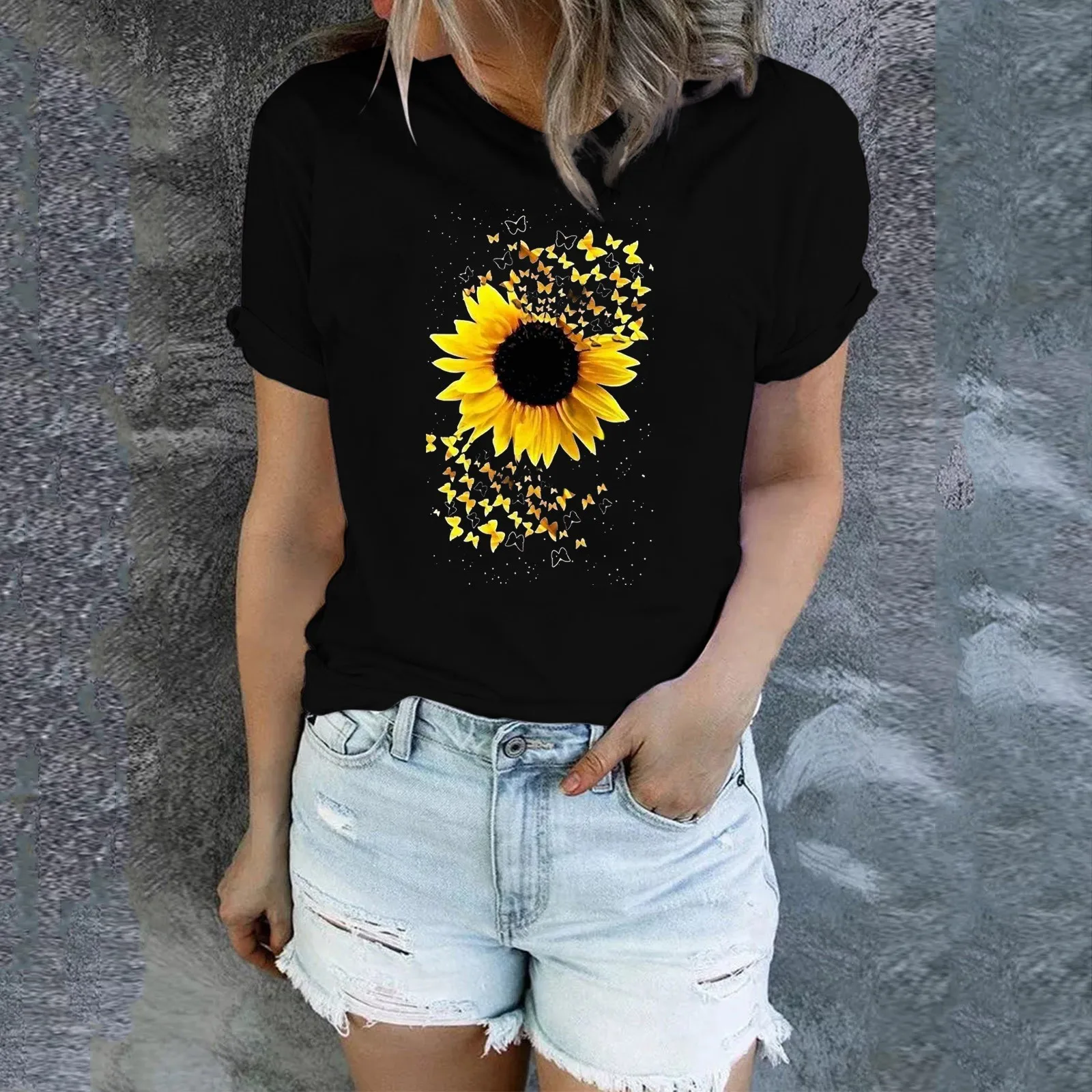 Sunflower Print T-Shirts Women Short Sleeve Graphic T Shirt Summer Tee Shirts Streetwear T-Shirt Female Graphics Casual Tshirts