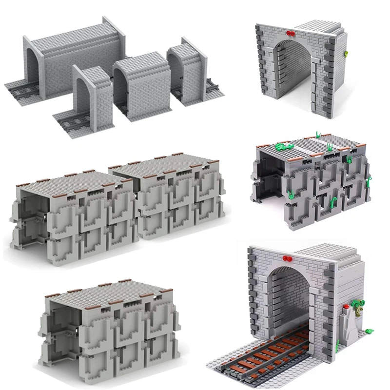 

MOC Train Track Building Block Cave Tunnel City Scene Accessories Simulation Train Transportation Railway Brick Assembly Toys