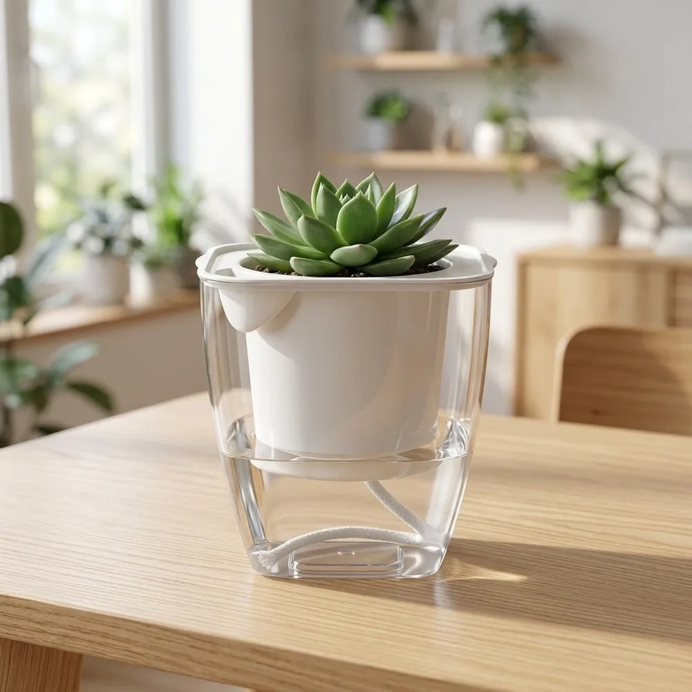 Clear Reservoir Self Watering Pot For Office Desk Thickened Plastic Pot Modern European Style Multiple for Sizes Available