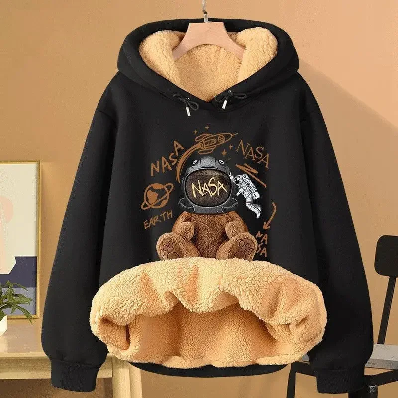 اضافية سميكة لامب المخملية هوديي المرأة الجديدة Hot البيع لموسم الخريف الشتاء تنوعا صوف مبطن سميكة فضفاضة معطف فوقي 12