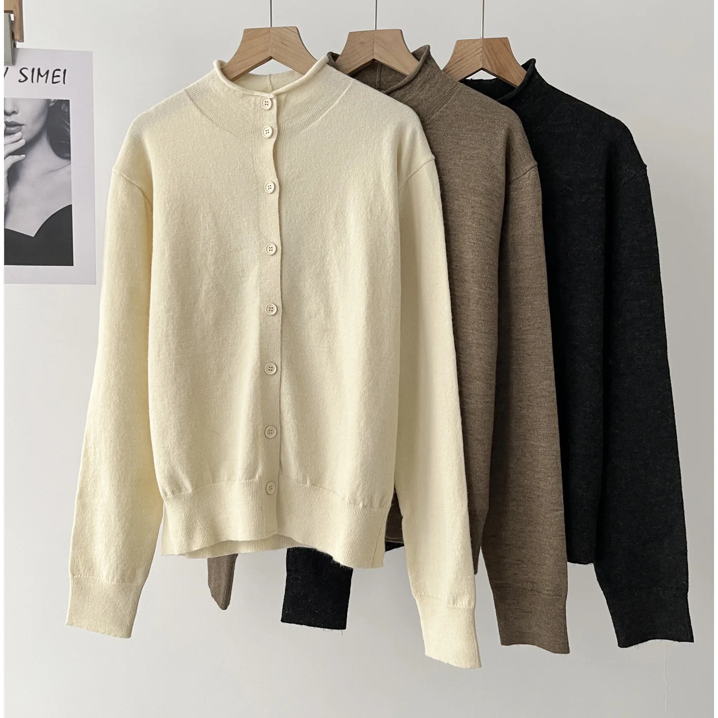 

Женский простой темпераментный вязаный кардиган с высоким воротником, женский осенний кардиган 16a-1663