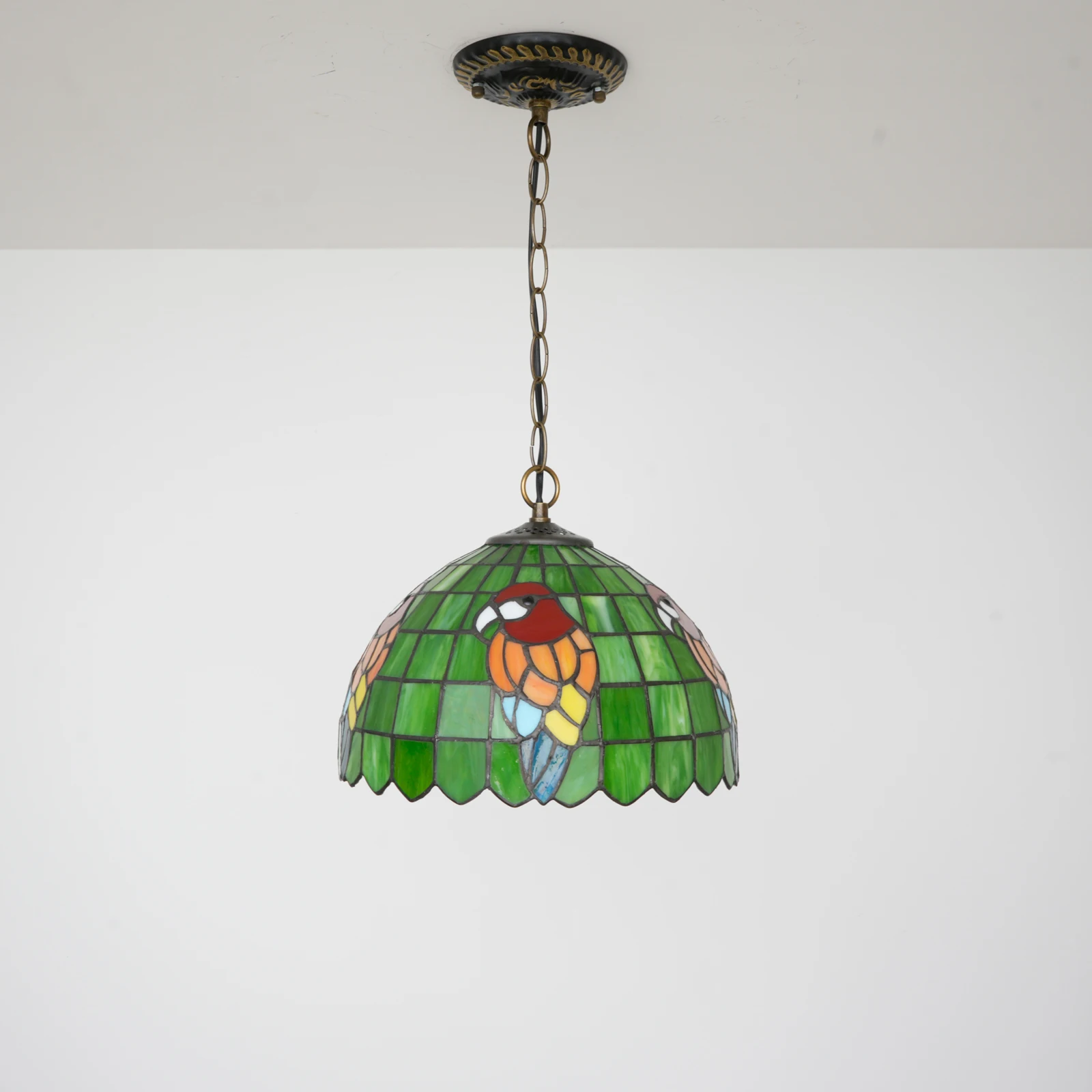 Green Parrot Tiffany Style Stained Glass Ceiling Pendant Light 12