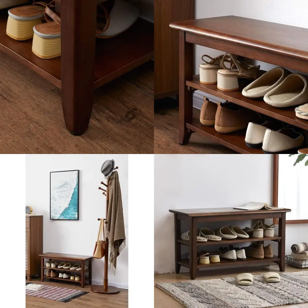 Rustic Wooden Shoe Rack Bench with Storage, 31.5 Brown Entryway Furniture