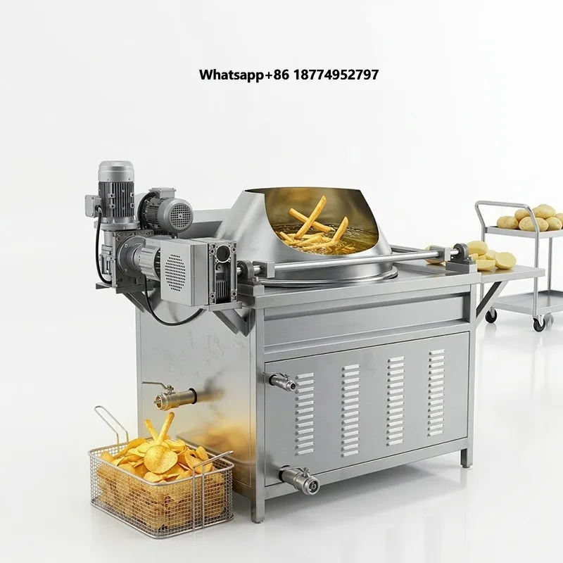 Round Pot Frying Machine Induction SUS304 Batch Potato Chips Maker Factory CE